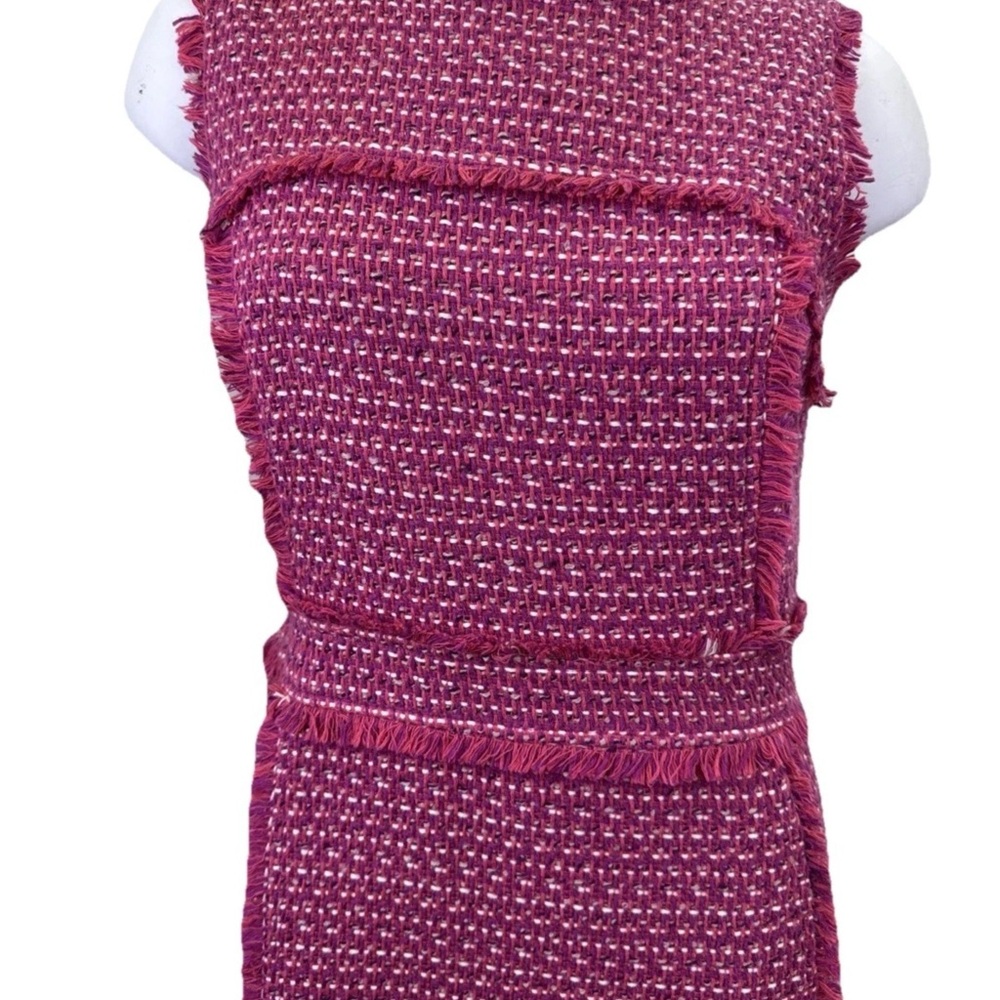 Sleeveless Pink Tweed Dress with Fringe Detail